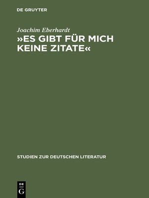 cover image of »Es gibt für mich keine Zitate«